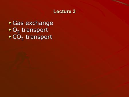 Lecture 3 Gas exchange O 2 transport CO 2 transport.