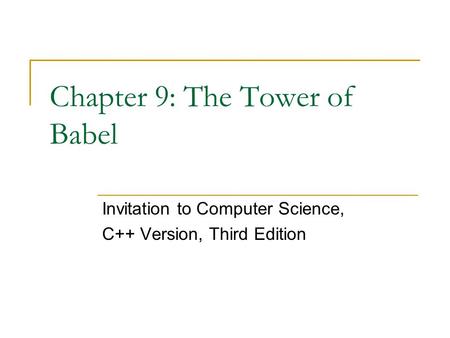 Chapter 9: The Tower of Babel