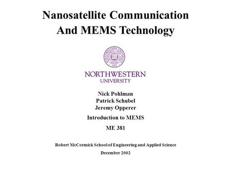 Nanosatellite Communication And MEMS Technology