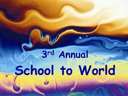 3 rd Annual School to World. What do I want to do? Who do I want to be? Why is school important? We all need pathways to potential destinations.