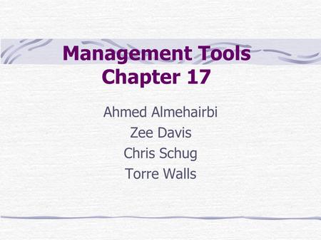 Management Tools Chapter 17