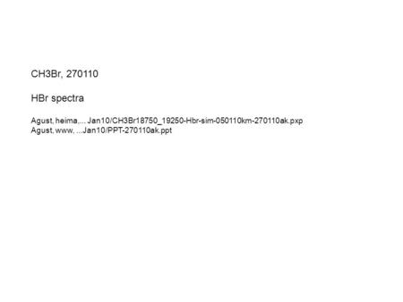CH3Br, 270110 HBr spectra Agust, heima,... Jan10/CH3Br18750_19250-Hbr-sim-050110km-270110ak.pxp Agust, www,...Jan10/PPT-270110ak.ppt.