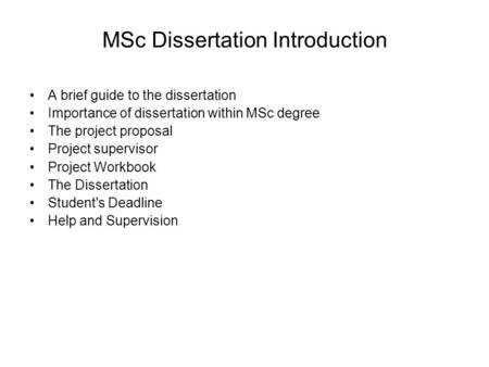 MSc Dissertation Introduction