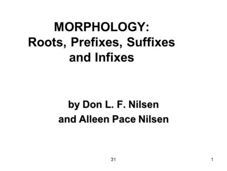 311 MORPHOLOGY: Roots, Prefixes, Suffixes and Infixes by Don L. F. Nilsen and Alleen Pace Nilsen.