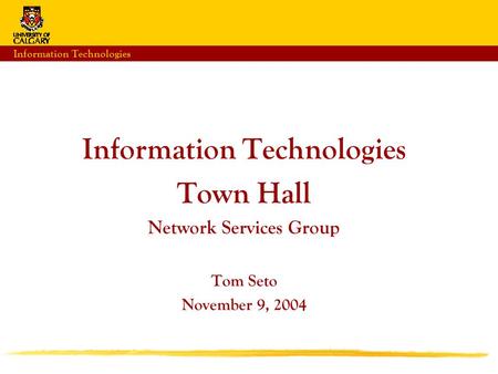 Information Technologies Town Hall Network Services Group Tom Seto November 9, 2004.