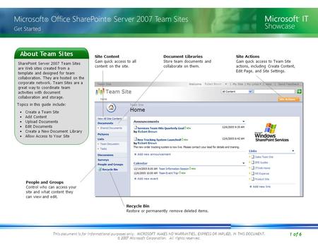 1 of 6 This document is for informational purposes only. MICROSOFT MAKES NO WARRANTIES, EXPRESS OR IMPLIED, IN THIS DOCUMENT. © 2007 Microsoft Corporation.