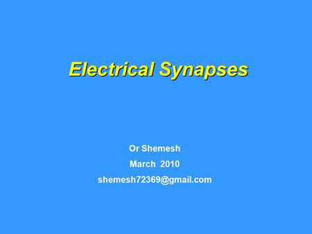 Electrical Synapses Or Shemesh March 2010