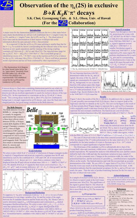 Observation of the  c (2S) in exclusive B  K K S K    decays S.K. Choi, Gyeongsang Univ. & S.L. Olsen, Univ. of Hawaii (For the Belle Collaboration)