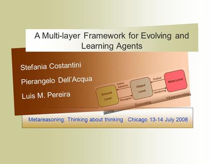 Metareasoning: Thinking about thinking Chicago 13-14 July 2008 Stefania Costantini Pierangelo Dell’Acqua Luis M. Pereira A Multi-layer Framework for Evolving.