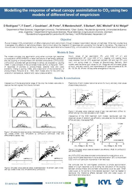 Modelling the response of wheat canopy assimilation to CO 2 using two models of different level of empiricism D Rodriguez 1,2, F Ewert 3, J Goudriaan 1,