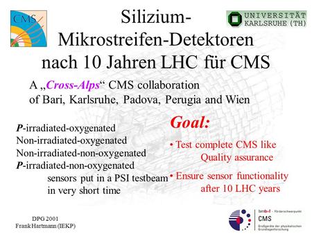 DPG 2001 Frank Hartmann (IEKP) P-irradiated-oxygenated Non-irradiated-oxygenated Non-irradiated-non-oxygenated P-irradiated-non-oxygenated sensors put.