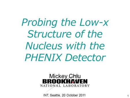 1 Probing the Low-x Structure of the Nucleus with the PHENIX Detector Mickey Chiu INT, Seattle, 20 October 2011.