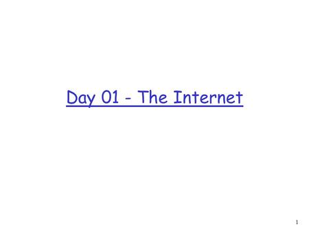 1 Day 01 - The Internet. 2 Chapter 1 Introduction Computer Networking: A Top Down Approach Featuring the Internet, 3 rd edition. Jim Kurose, Keith Ross.