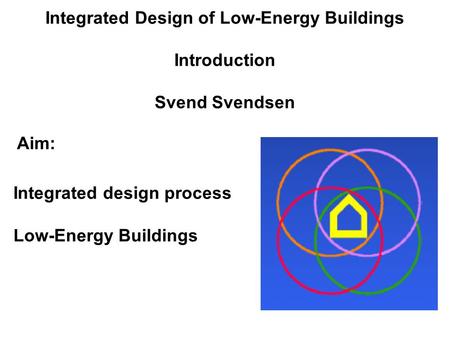 Integrated Design of Low-Energy Buildings Introduction Svend Svendsen Aim: Integrated design process Low-Energy Buildings.