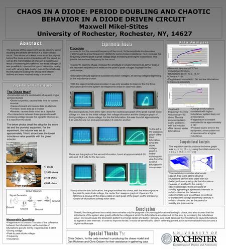 CHAOS IN A DIODE: PERIOD DOUBLING AND CHAOTIC BEHAVIOR IN A DIODE DRIVEN CIRCUIT Maxwell Mikel-Stites University of Rochester, Rochester, NY, 14627 Chris.