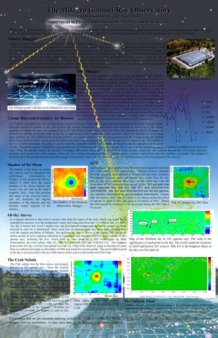 The Milagro Gamma-Ray Observatory Milagro is a water Cherenkov extensive air shower (EAS) detector located near Los Alamos, NM at 2630m above sea level,