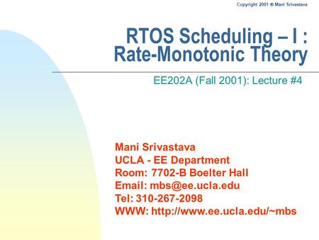 RTOS Scheduling – I : Rate-Monotonic Theory