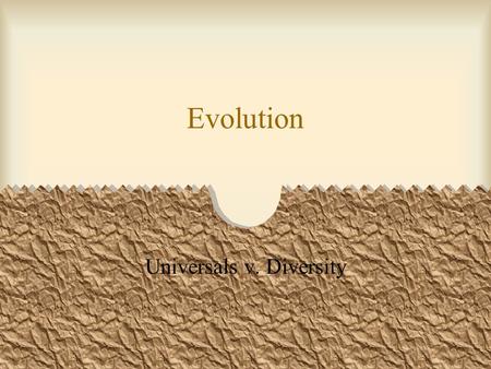 Evolution Universals v. Diversity. Battle of Universals and Cultures Human universals: Search for unifying parameters of functioning –Emphasizes biology.