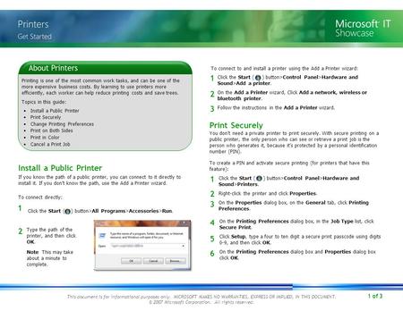 1 of 3 This document is for informational purposes only. MICROSOFT MAKES NO WARRANTIES, EXPRESS OR IMPLIED, IN THIS DOCUMENT. © 2007 Microsoft Corporation.