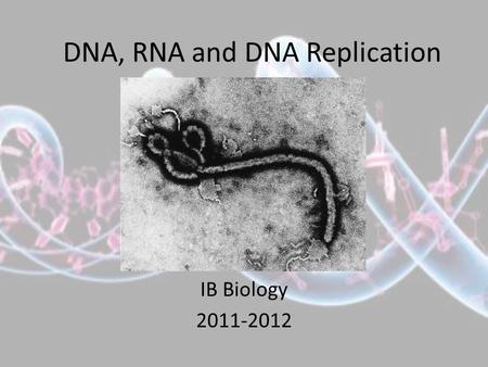 DNA, RNA and DNA Replication IB Biology 2011-2012.