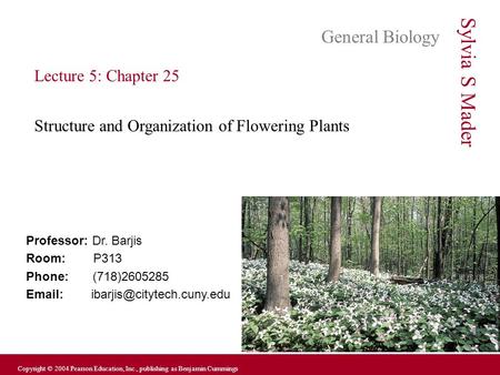 Alberts, Bray, Hopkins, Johnson Copyright © 2004 Pearson Education, Inc., publishing as Benjamin Cummings Professor: Dr. Barjis Room: P313 Phone: (718)2605285.