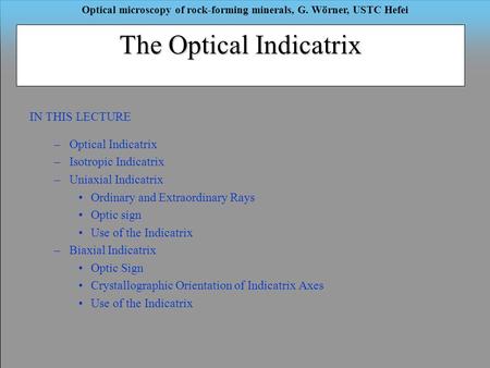 The Optical Indicatrix