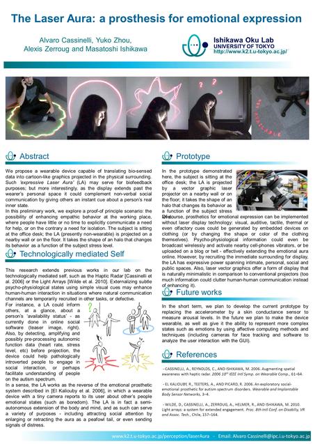 The Laser Aura: a prosthesis for emotional expression Ishikawa Oku Lab UNIVERSITY OF TOKYO  Alvaro Cassinelli, Yuko Zhou,