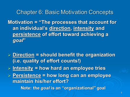 Chapter 6: Basic Motivation Concepts