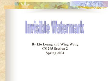 By Elo Leung and Wing Wong CS 265 Section 2 Spring 2004.