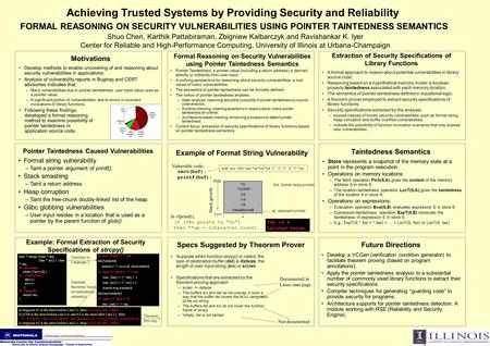 In vfprintf(), if (fmt points to “%n”) then **ap = (character count) Achieving Trusted Systems by Providing Security and Reliability FORMAL REASONING ON.