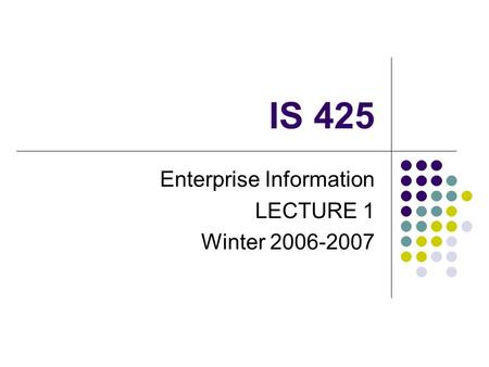 IS 425 Enterprise Information LECTURE 1 Winter 2006-2007.