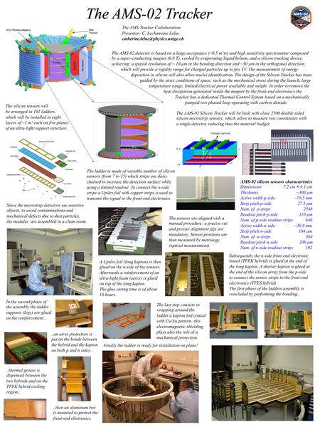 The AMS-02 detector is based on a large acceptance (~0.5 m²sr) and high sensitivity spectrometer composed by a super-conducting magnet (0.8 T), cooled.