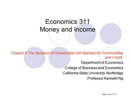 Economics 311 Money and Income