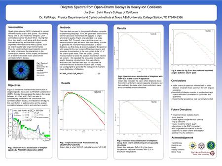 Introduction Objectives Dilepton Spectra from Open-Charm Decays in Heavy-Ion Collisions Jia Shen Saint Mary’s College of California Dr. Ralf Rapp Physics.