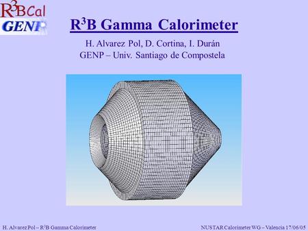 R 3 B Gamma Calorimeter H. Alvarez Pol – R 3 B Gamma Calorimeter NUSTAR Calorimeter WG – Valencia 17/06/05 H. Alvarez Pol, D. Cortina, I. Durán GENP –