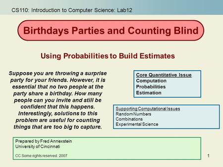 Birthdays Parties and Counting Blind