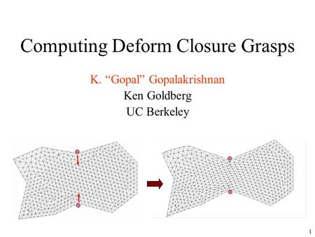 1 Computing Deform Closure Grasps K. “Gopal” Gopalakrishnan Ken Goldberg UC Berkeley.