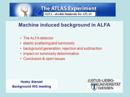 Machine induced background in ALFA The ALFA detector elastic scattering and luminosity background generation, rejection and subtraction impact on luminosity.