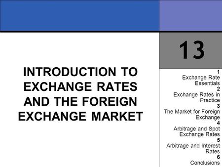 INTRODUCTION TO EXCHANGE RATES AND THE FOREIGN EXCHANGE MARKET