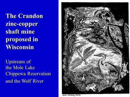 The Crandon zinc-copper shaft mine proposed in Wisconsin Upstream of the Mole Lake Chippewa Reservation and the Wolf River.