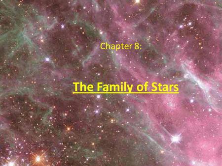 The Family of Stars Chapter 8:. Organizing the Family of Stars: The Hertzsprung-Russell Diagram We know: Stars have different temperatures, different.