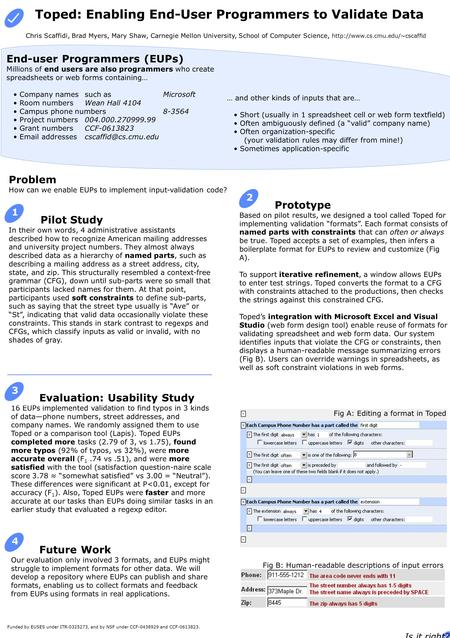 Toped: Enabling End-User Programmers to Validate Data Chris Scaffidi, Brad Myers, Mary Shaw, Carnegie Mellon University, School of Computer Science,