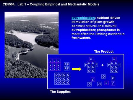 The Supplies The Product eutrophication: nutrient-driven stimulation of plant growth; contrast natural and cultural eutrophication; phosphorus is most.