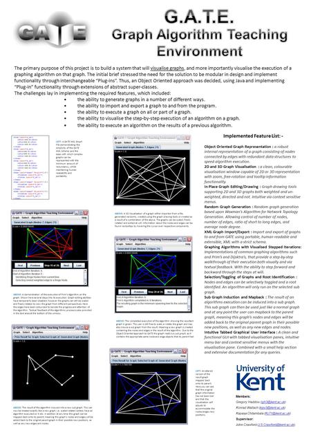 The primary purpose of this project is to build a system that will visualise graphs, and more importantly visualise the execution of a graphing algorithm.