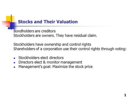 Stocks and Their Valuation