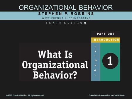 ORGANIZATIONAL BEHAVIOR S T E P H E N P. R O B B I N S W W W. P R E N H A L L. C O M / R O B B I N S T E N T H E D I T I O N © 2003 Prentice Hall Inc.