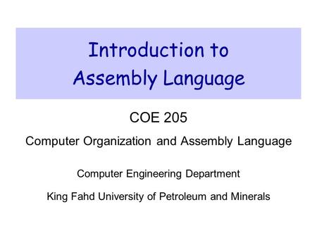 Introduction to Assembly Language