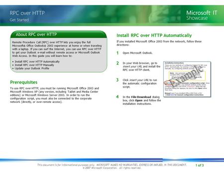 1 of 3 This document is for informational purposes only. MICROSOFT MAKES NO WARRANTIES, EXPRESS OR IMPLIED, IN THIS DOCUMENT. © 2007 Microsoft Corporation.