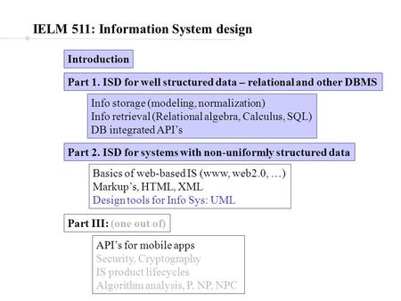 IELM 511: Information System design