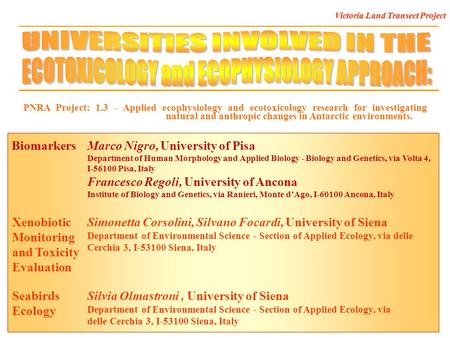 Simonetta Corsolini, Silvano Focardi, University of Siena Department of Environmental Science - Section of Applied Ecology, via delle Cerchia 3, I-53100.